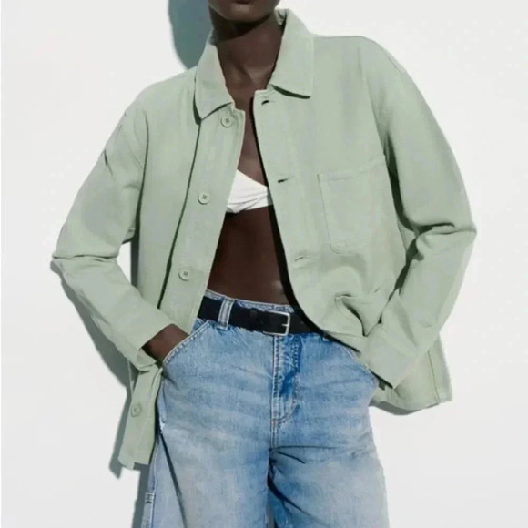 Zara The Victoria Overshirt Jacket in Green Size Medium - Picture 1 of 8